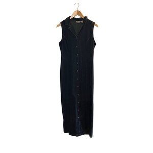 NWT-Faded Glory Women Dark Denim Sleeveless Button-Front Maxi Dress M 100%cotton